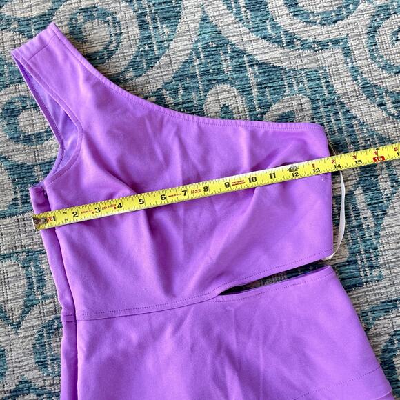 BCBGeneration Purple Venus One Shoulder Cutout Mini Dress - Size 2 - Picture 7 of 7